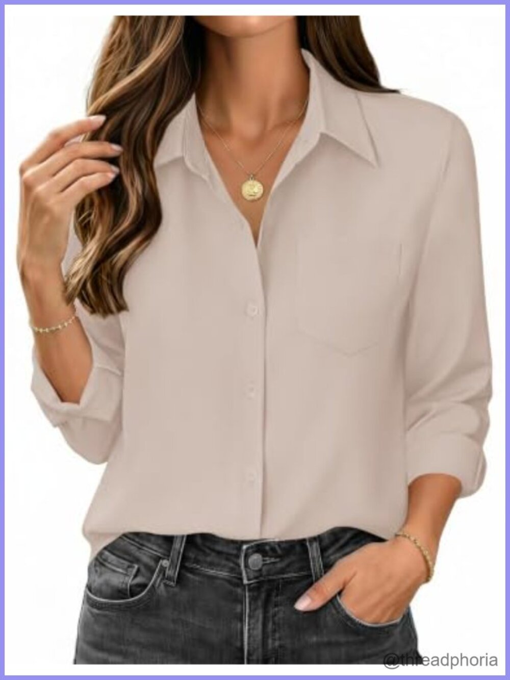 Women's Button Down Shirt Long Sleeve Work Blouse